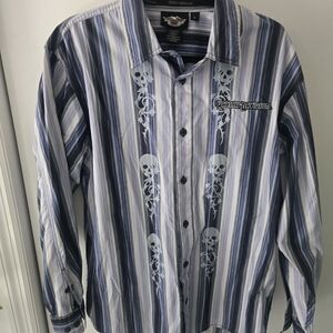 Harley-Davidson Men's Blue Striped Shirt
